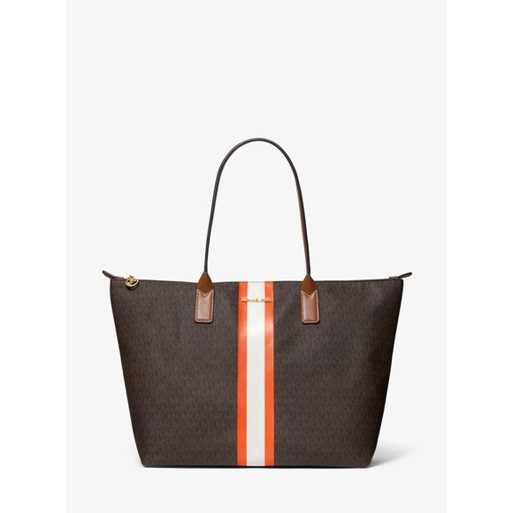Michael Kors Large Travel Top Zip Tote Signature Logo Shoulder Bag Brown Nwt$368 - Picture 1 of 11